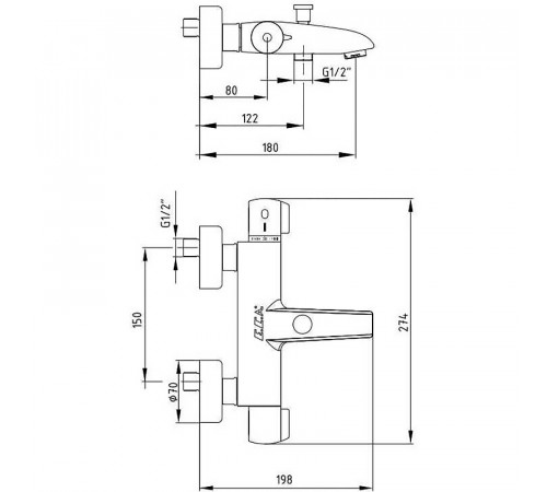 Смеситель для ванны E.C.A. Thermostatic 102102340EX с термостатом Хром