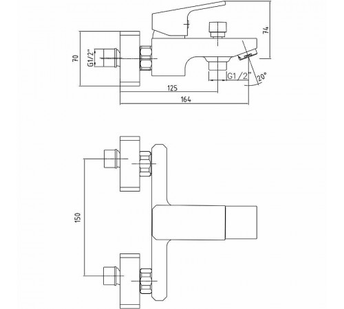 Смеситель для ванны E.C.A. Tiera 102102469C1EX Черный матовый