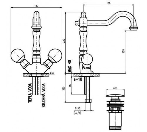 Смеситель для раковины Rav Slezak Brilliance121.5/8SM Бронза