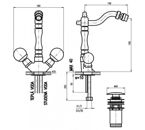 Смеситель для биде Rav Slezak Brilliance121.5/9Z Золото