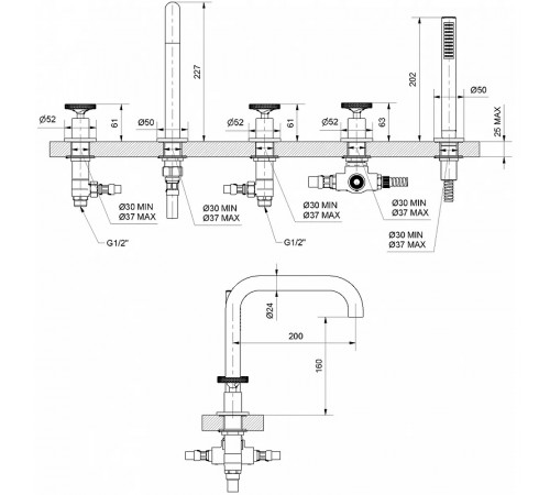 Смеситель на борт ванны Migliore Reversa 28204 Золото