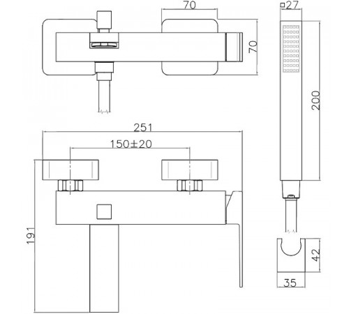 Смеситель для ванны Webert Pegaso PE850101560 Черный матовый