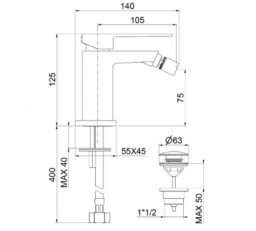 Смеситель для биде Webert Pegaso PE840102560 Черный матовый