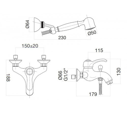 Смеситель для ванны Webert Aurora AU850101010(153) Золото