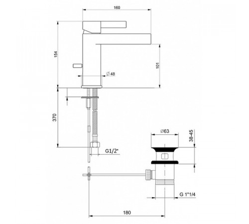 Смеситель для раковины Webert DoReMi DR830102560 Черный матовый