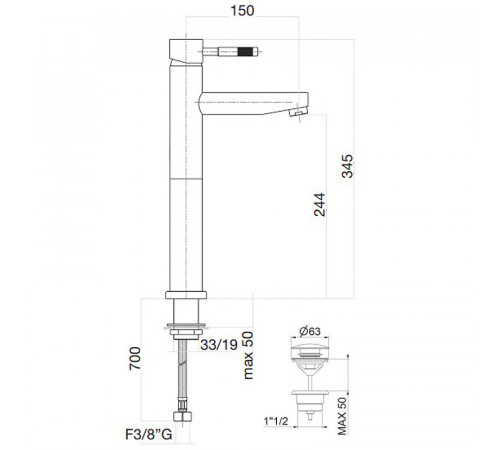 Смеситель для раковины Webert Rimini RI830402010 с донным клапаном Золото