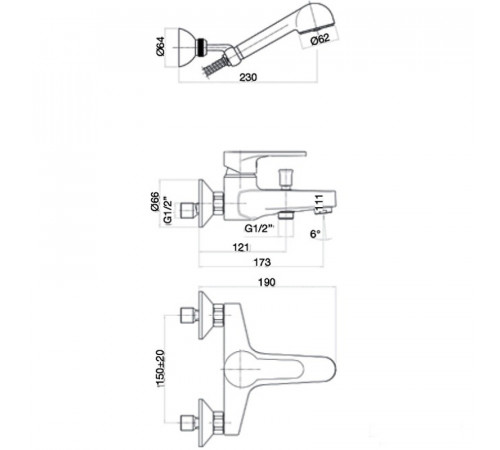 Смеситель для ванны Webert Sax Evolution SE850101560 Черный матовый