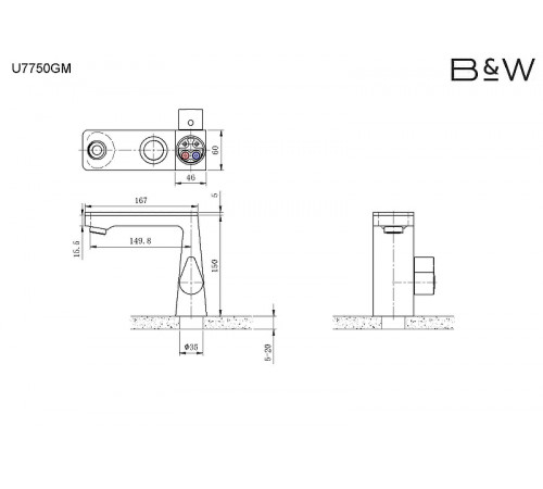 Смеситель для раковины Black&White Universe U7750GM 7750GM Gun Metal