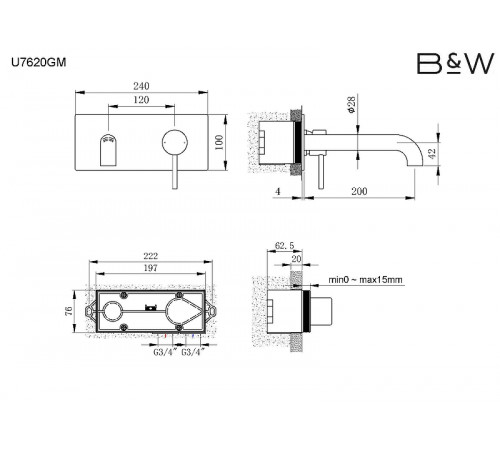 Смеситель для раковины Black&White Universe U7620GM 7620U Gun Metal