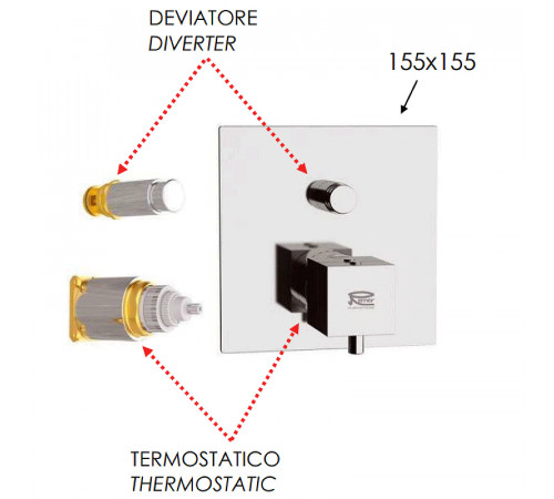 Смеситель для душа Remer Qubica Thermo QT09KBCFP с термостатом Черный хром брашированный