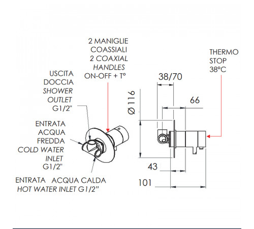 Смеситель для душа Remer Minimal Thermo NT30VO с термостатом Медь