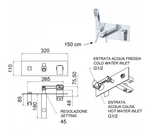 Смеситель для ванны Remer Q-Design QD04 Хром