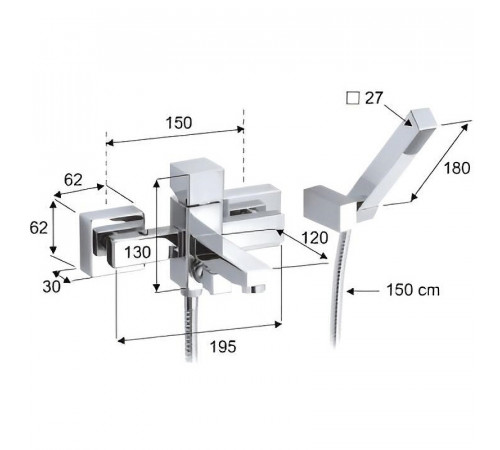 Смеситель для ванны Remer SQ3 S02 Хром