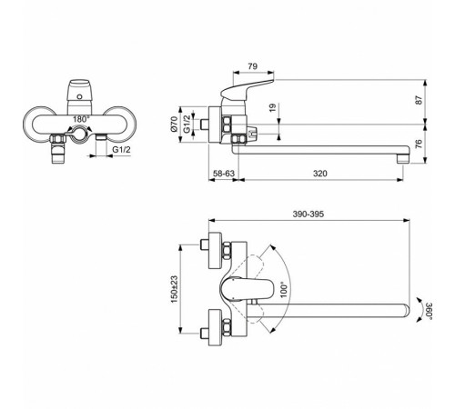 Смеситель для ванны Ideal Standard Ceraflex B1741AA универсальный Хром