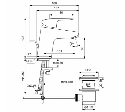 Смеситель для раковины Ideal Standard Ceraflex B1708AA Хром