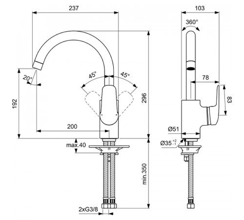 Смеситель для кухни Ideal Standard Ceraflex B1727AA Хром