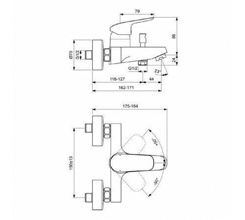 Смеситель для ванны Ideal Standard Ceraflex B1721AA Хром