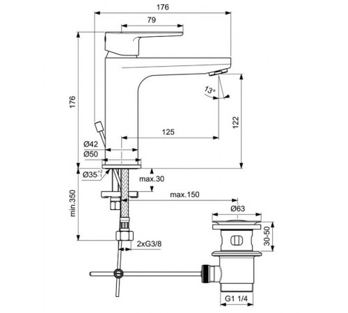 Смеситель для раковины Ideal Standard Cerafine Model O BC699XG Черный шелк