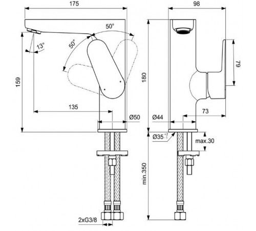 Смеситель для раковины Ideal Standard Cerafine Model O BC555XG Черный шелк