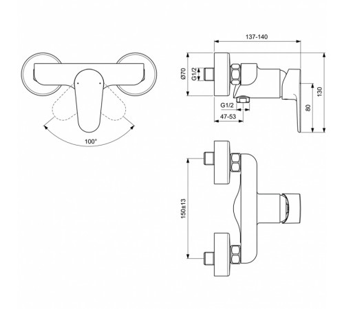 Смеситель для душа Ideal Standard Cerafine Model O BC499AA Хром