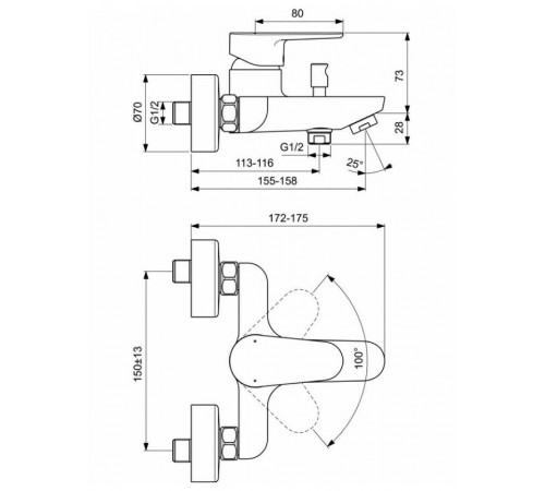 Смеситель для ванны Ideal Standard Cerafine Model O BC500XG Черный шелк