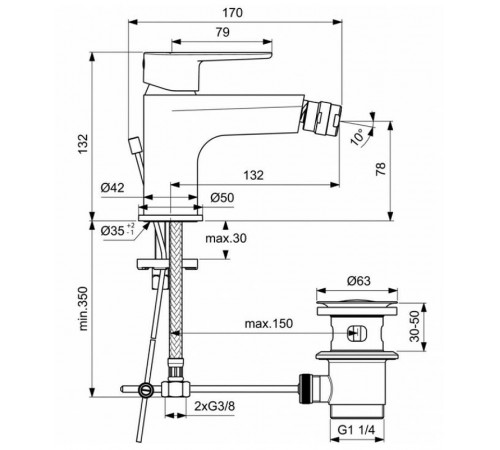 Смеситель для биде Ideal Standard Cerafine Model O BC705XG Черный шелк