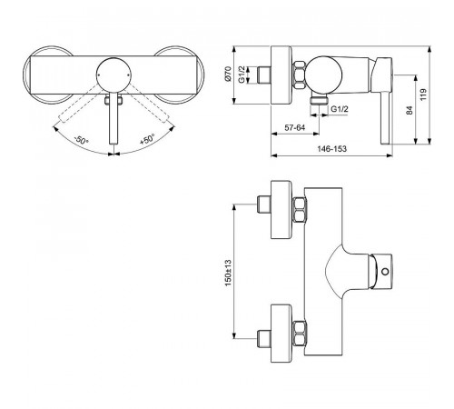 Смеситель для душа Ideal Standard Ceraline BC200XG Черный матовый