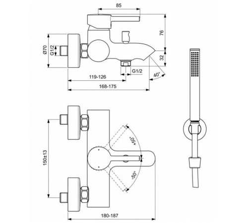 Смеситель для ванны Ideal Standard Ceraline BC270XG Черный шелк