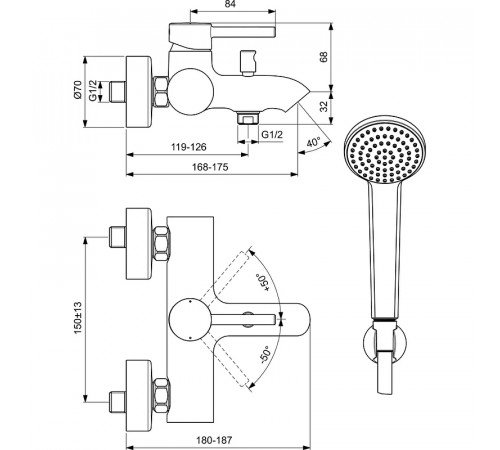 Смеситель для ванны Ideal Standard Ceraline BC270AA Хром