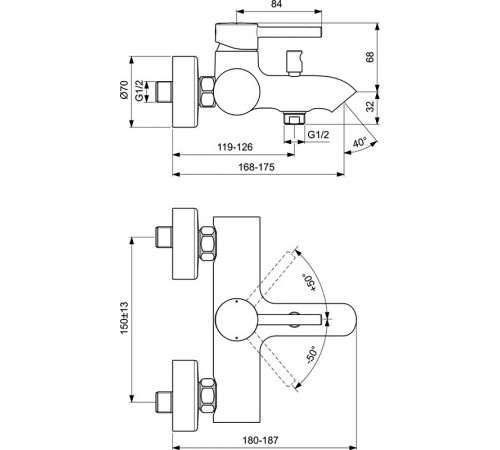 Смеситель для ванны Ideal Standard Ceraline BC199U4 Черный матовый Хром