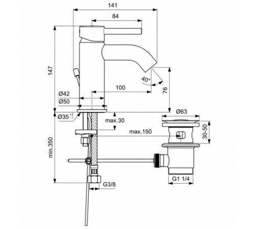 Смеситель для раковины Ideal Standard Ceraline BC193XG Черный шелк