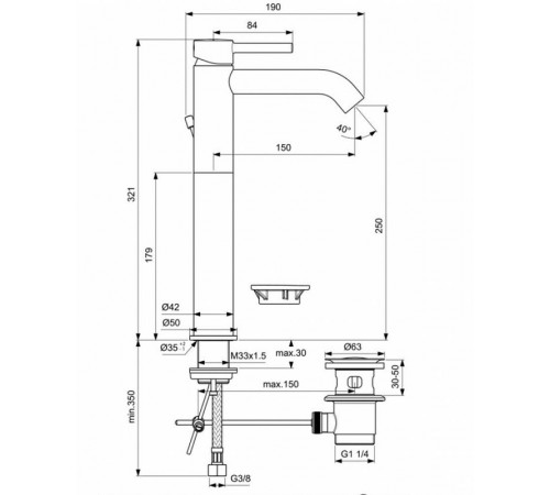 Смеситель для раковины Ideal Standard Ceraline BC194XG Черный шелк