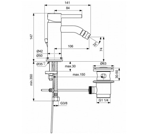 Смеситель для биде Ideal Standard Ceraline BC197XG Черный шелк