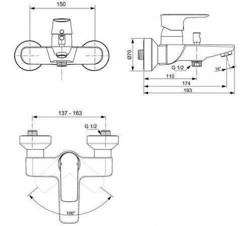 Смеситель для ванны Ideal Standard Connect Air A7033AA Хром