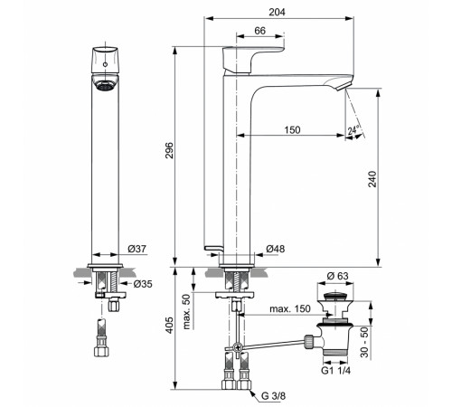 Смеситель для раковины Ideal Standard Connect Air Vessel A7025AA Хром