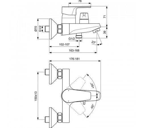 Смеситель для ванны Ideal Standard Cerafine Model D BC494U8 Серый Хром