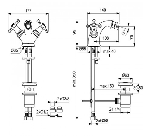 Смеситель для биде Ideal Standard Reflection B9655LS Хром Золото