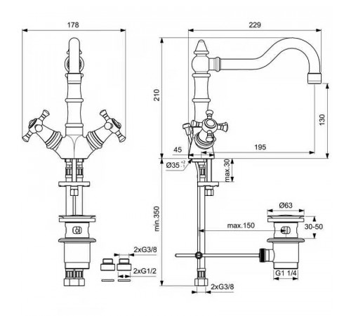 Смеситель для раковины Ideal Standard Reflection B9654LS Хром Золото