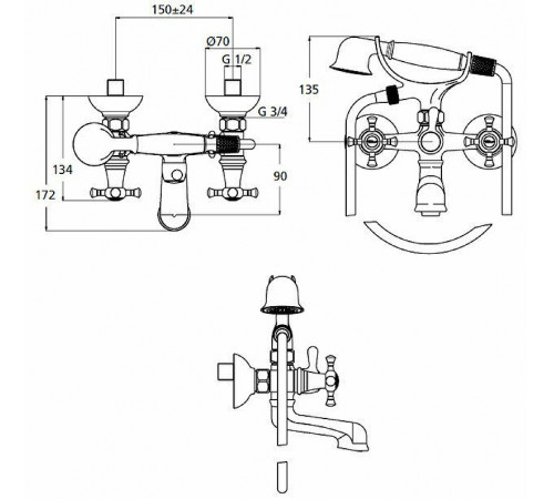 Смеситель для ванны Ideal Standard Reflection B9657LS Хром Золото