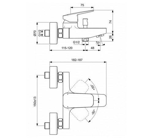 Смеситель для ванны Ideal Standard Ceraplan BD256AA Хром