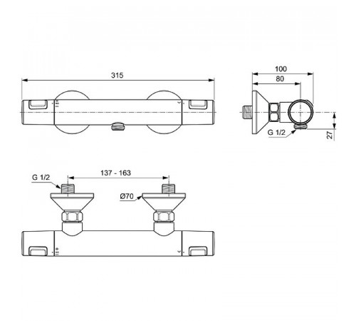 Смеситель для душа Ideal Standard Ceratherm T25 A7201AA с термостатом Хром