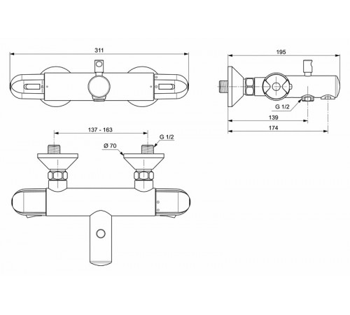 Смеситель для ванны Ideal Standard Ceratherm 25 A6423AA с термостатом Хром