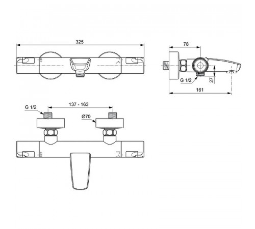 Смеситель для ванны Ideal Standard Ceratherm T50 A7223AA с термостатом Хром