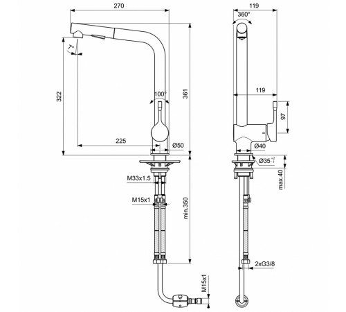 Смеситель для кухни Ideal Standard Ceralook BC178AA Хром Черный