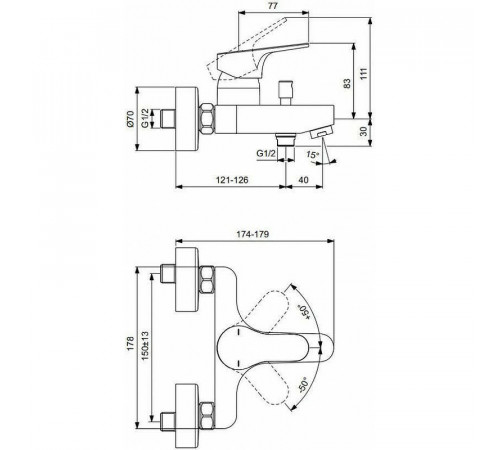 Смеситель для ванны Ideal Standard Cerabase BC843AA Хром