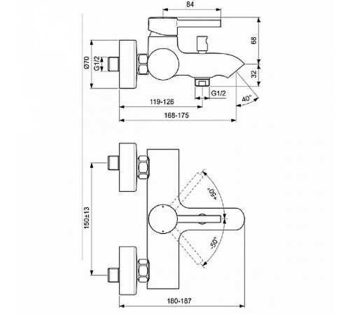 Смеситель для ванны Ideal Standard Kolva BC675U4 Черный Хром