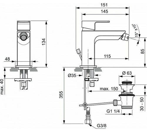 Смеситель для биде Ideal Standard Edge A7118AA Хром