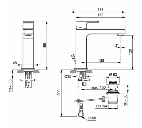 Смеситель для раковины Ideal Standard Edge A7106AA Хром