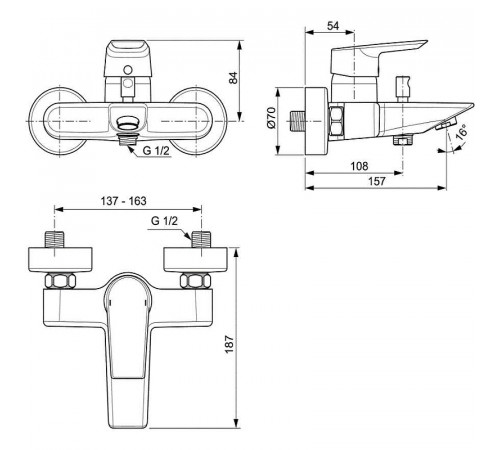 Смеситель для ванны Ideal Standard Tesi A6583AA Хром