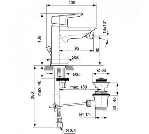 Смеситель для биде Ideal Standard Tesi A6579AA Хром